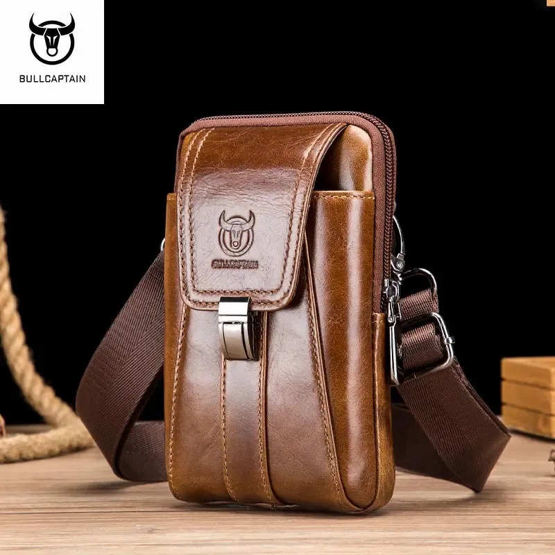 BULLCAPTAIN Echtes Leder Vintage Taille Packs Männer Reise Fanny-Pack Gürtel Bum Schulter Tasche Handy Tasche 240103