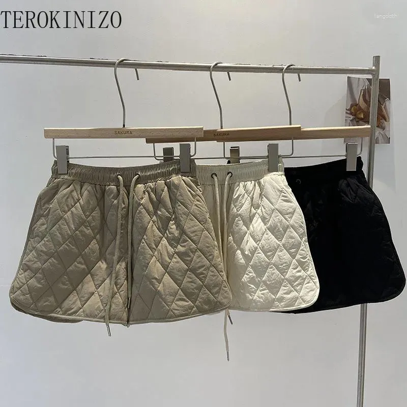 Shorts femininos terokinizo cordão rendas até cintura alta feminino cor sólida casual calças curtas chegada feminina solta pantalones mujer