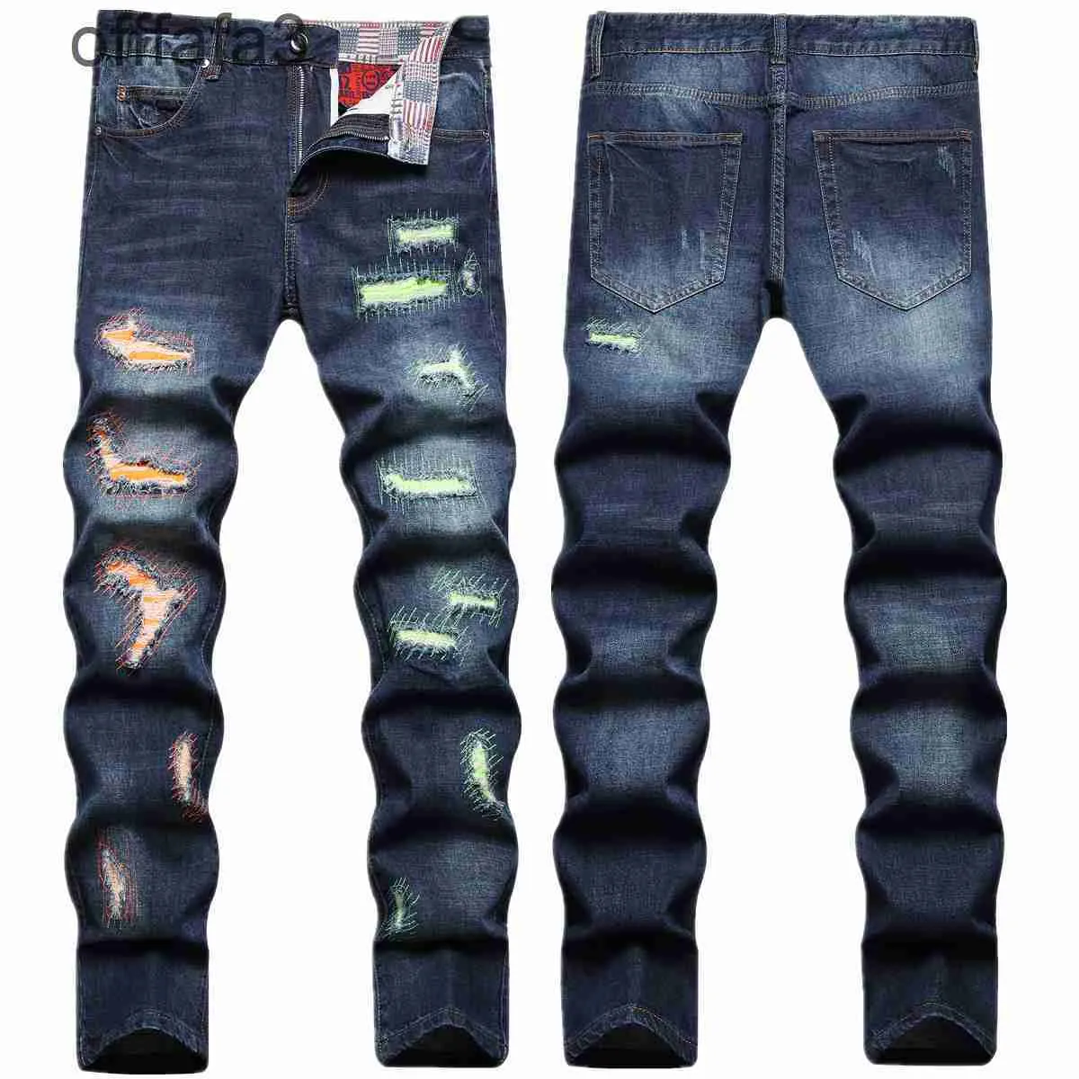 pantaloni da uomo jeans viola marchio di moda jeans rotti ricamo da uomo pantaloni mendicante casual scuro coreano grandi slim lunghi