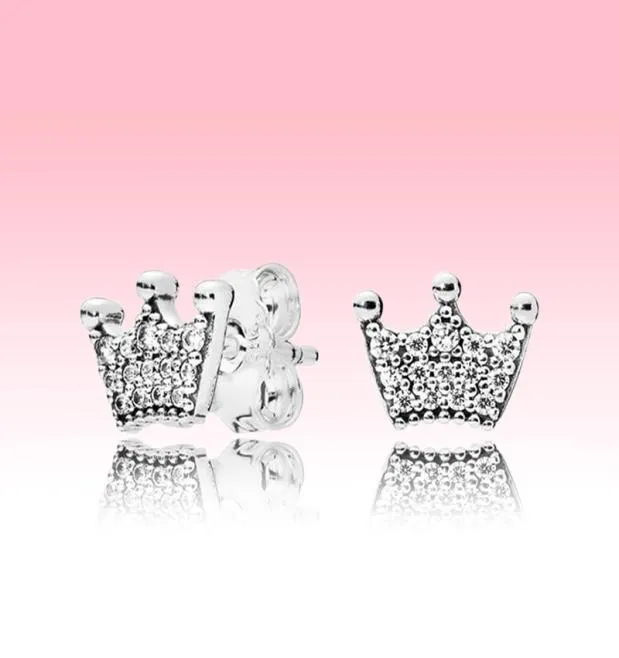 925 zilveren kleine kroon oorbellen CZ diamant mode-sieraden met originele doos set voor roze kroon Stud Earring3416300
