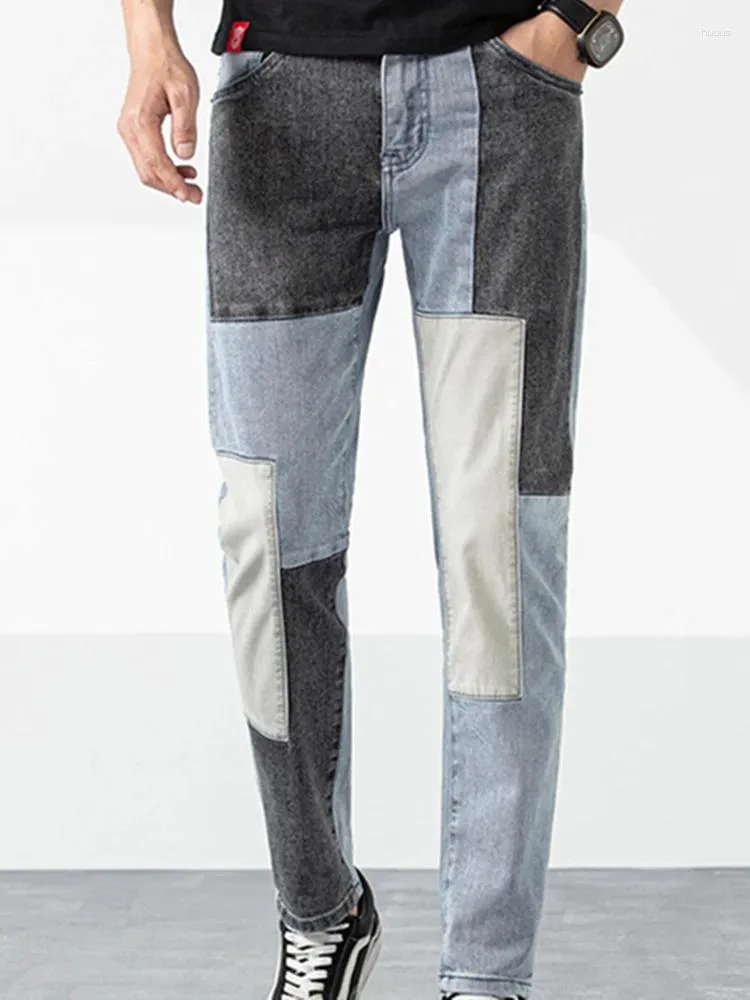 Мужские джинсы, модные трендовые лоскутные летние тонкие джинсовые брюки со средней талией, корейская версия, свободные брюки для нищих