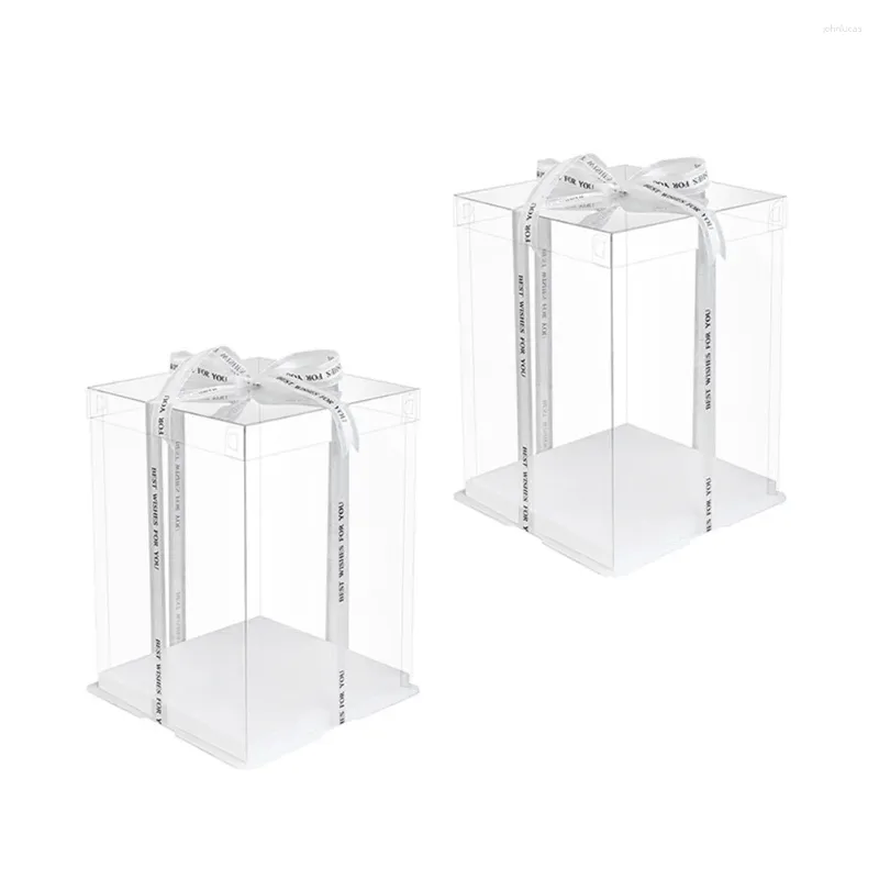 Gift Wrap 2pcs Cake Container Carrier Holder With Lid Packing Wrapping Square For Candy Wedding Party Shower Without