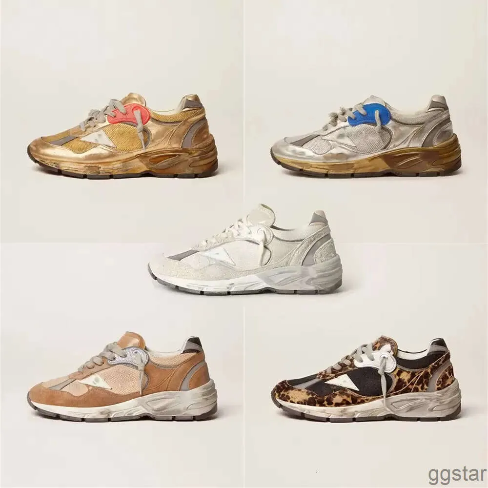 Met doos goldenlys gooselies sneakers italiaans merk dadstar running sole golden schoenen voor ontwerper Doold Dirty Sneakers Mid Slide Star Leopard Suede Mixed Leat 7q7y