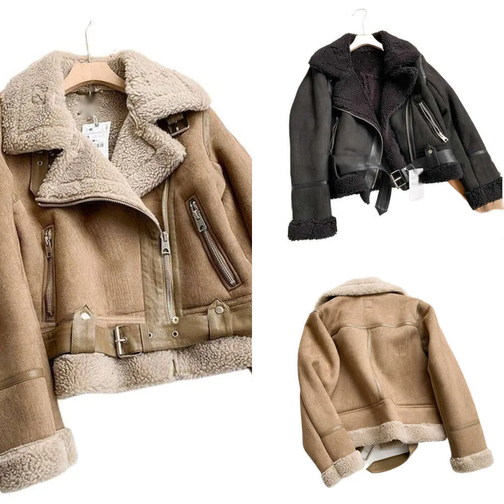 Wind suede suede fur one lamb wool warm jacket biker clothing women short motorcycle brown jacket coats designer women