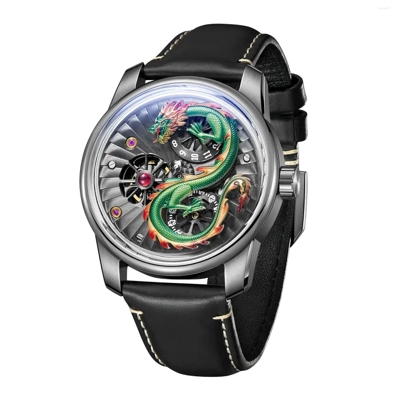 Orologi da polso OBLVLO Orologio automatico da uomo di lusso 45MM Orologio da polso meccanico Luminoso 30m Impermeabile Scava fuori Drago Quadrante Specchio zaffiro