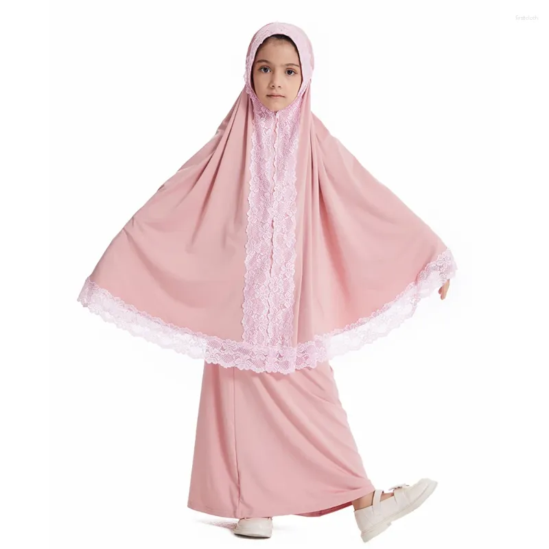 Roupas étnicas 2 PCS Tradicional Muçulmano Crianças Meninas Khimar Saia Set Islam Oração Vestuário Niqab Burqa Árabe Criança Vestido Hijab Robe Abaya