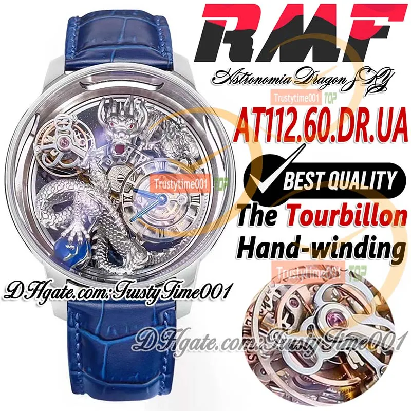 RMF AT112.60.DR Astronomia Tourbillon Mechanical Mens Watch 3D Art Silver Dragon Celestial Body Dial Skórzany pasek Super Edition Trustime001 zegarki