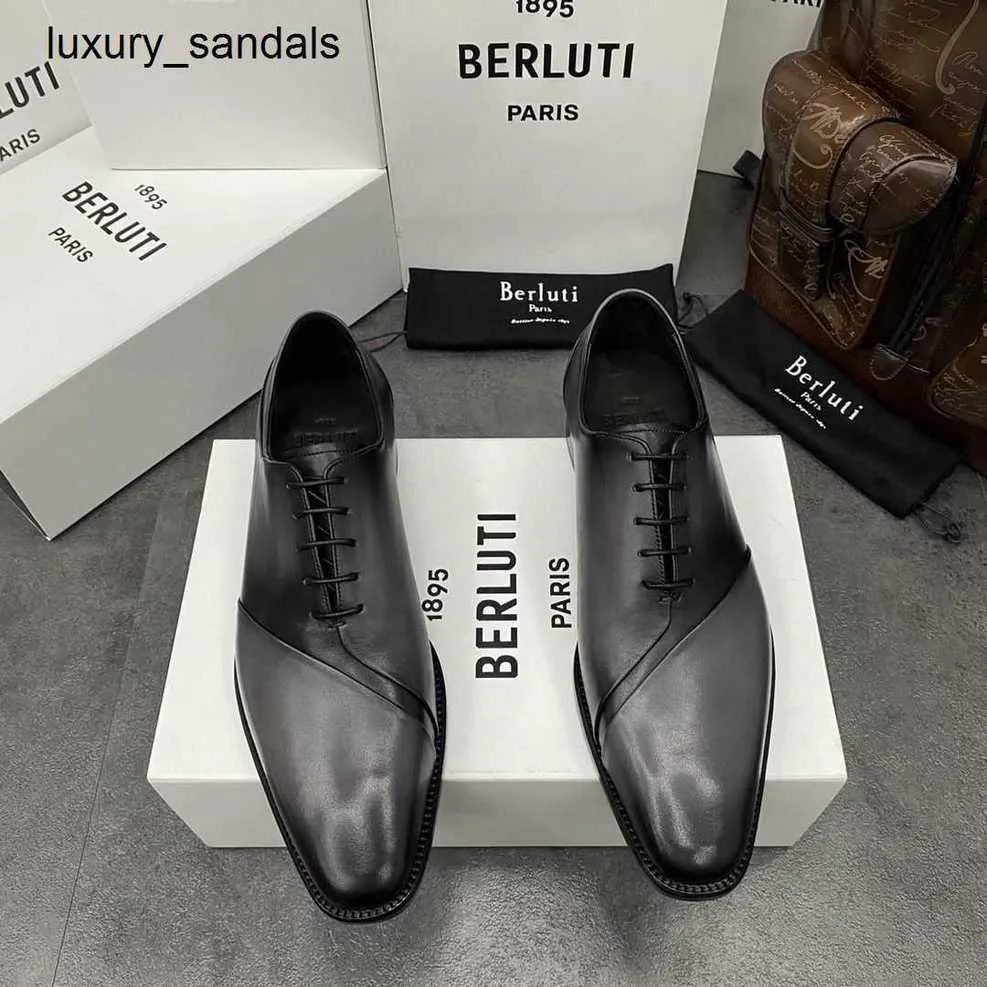 Berluti Herren-Kleiderschuhe, Lederschuhe, Berlut, neue Herren-Venezia-Vintage-Spleiß-Oxford-Handarbeit, Farbpolierung, formelle Business-Rj