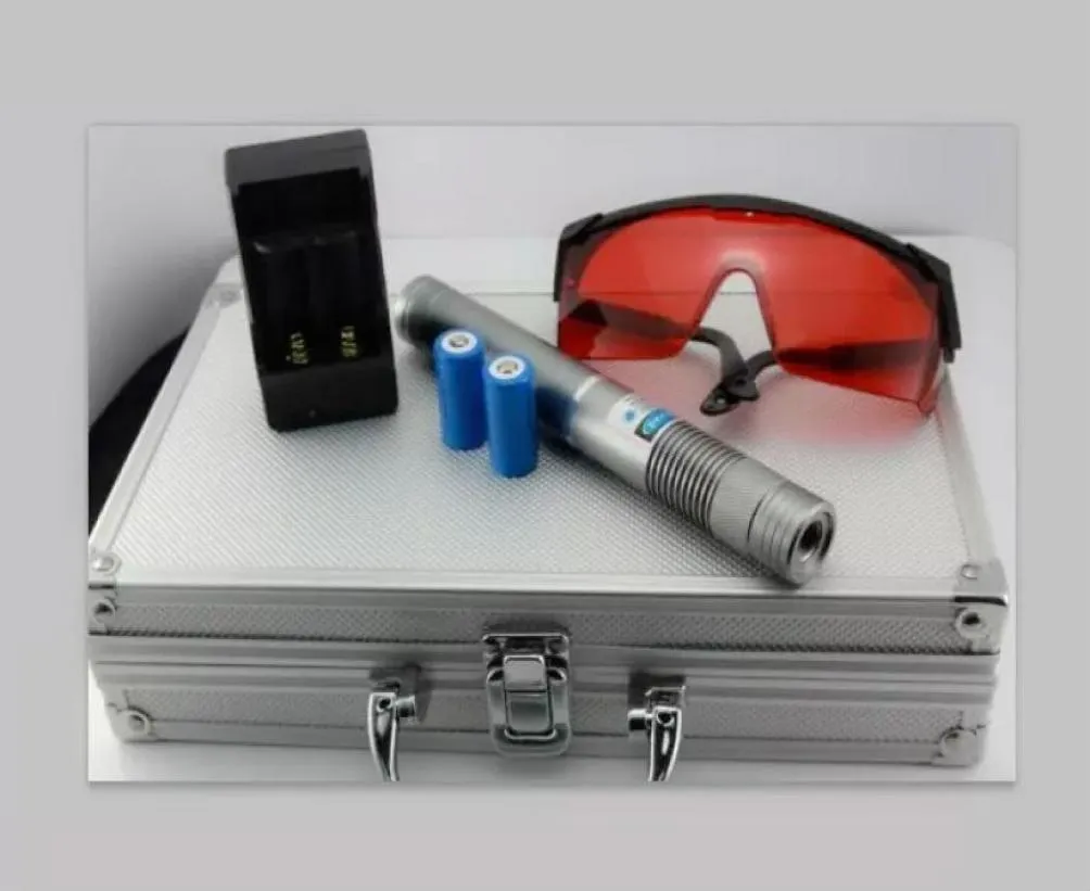 Atualização caneta ponteiro laser 10 milhas 5w ponteiro laser azul mais poderoso com caixa de metal carregador óculos e bateria3986890