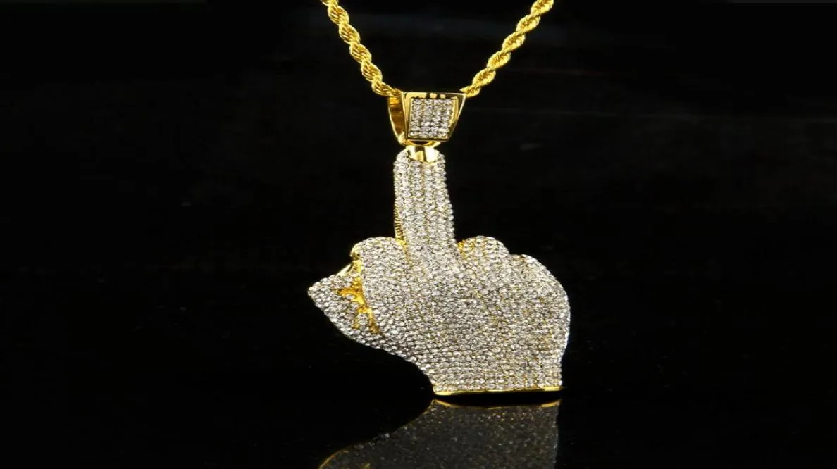 Mode Mens Iced Out Pendant Hip Hop Halsband upprätt långfingerblinghalsband Hiphop smycken5924698