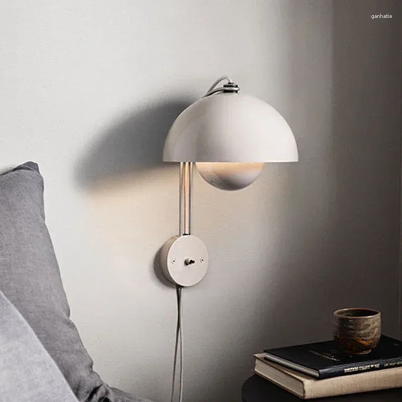 Lámpara de pared LED moderna, luz de brotes de flores, apliques de setas, interruptor de macarrón creativo, accesorio de iluminación para dormitorio y noche