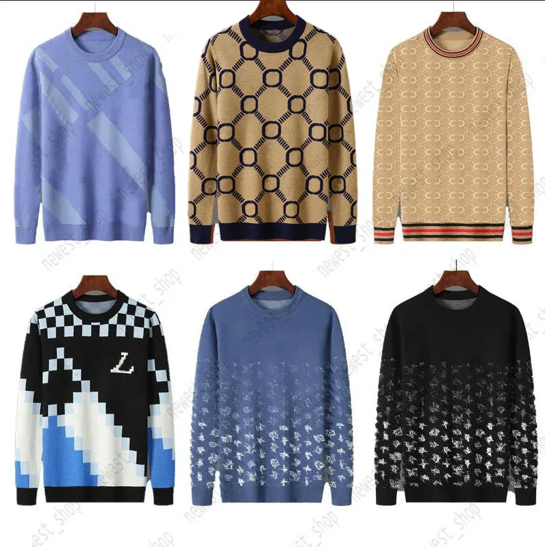 designer autumn luxury mens sweater pullover slim fit knit casual sweatshirt geometry letter patchwork paris jacquard striped woollen woolly jumper 3XL XXXL