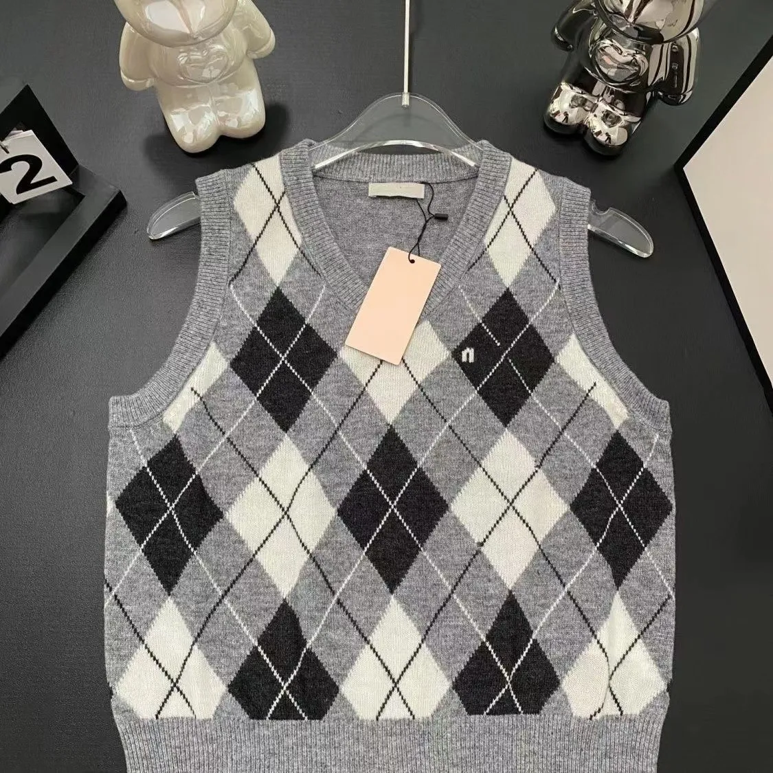 Designer Fashion Knitwear Femmes Pull Diamond Check Couleur Contraste Gilet Lettre Tricot Brodé Pull Chemise Casual Top