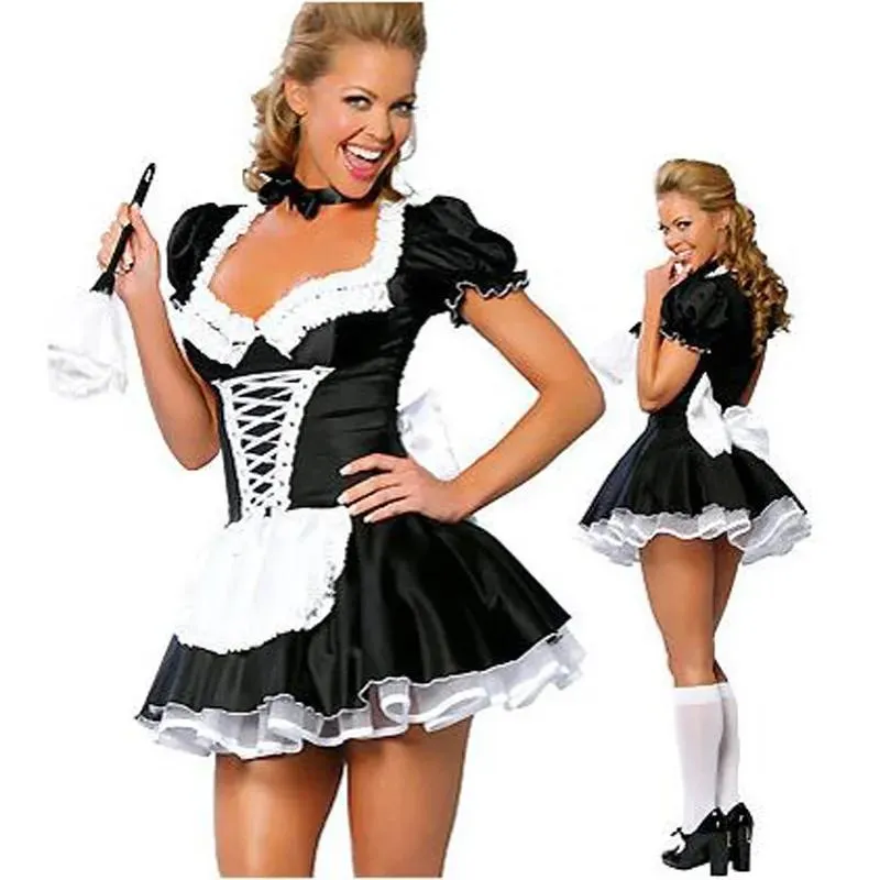 Trosor utmeon plus size s6xl sexiga kostymer kvinnor natt franska piga cosplay dräkt för halloween kvinnors exotiska tjänarklänning l0407