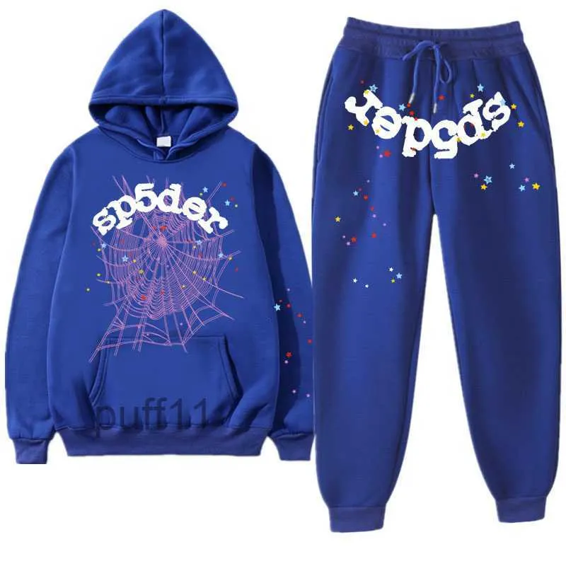 Mens Tracksuits Blue Sp5der 555555 Men Women Tracksuit Web Printing Pants and Sportswear Streetwear Young Thug Pullover Sets 230303 TFUI TFUI 1XZN 3GGX