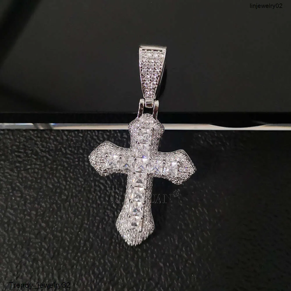 Collier hip hop classique en argent Sterling Moissanite, pendentif croix 25x47mm, cadeaux pour femmes, bijoux fins
