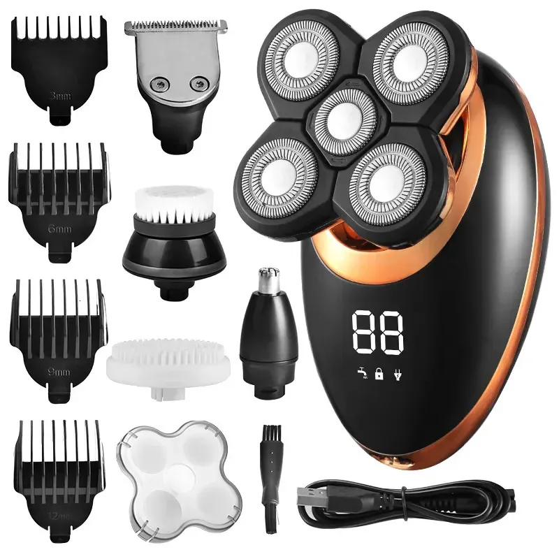 IPX7 Waterproof Electric Shaver Razor for Men Beard Hair Trimmer Rechargeable Bald Head Shaving Machine LCD Display Grooming Kit 240103