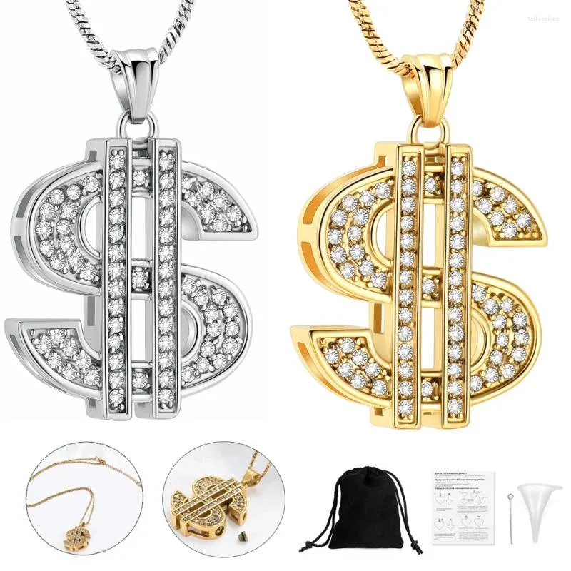 Pendant Necklaces Dollar Shape Cremation Urn Necklace With Crystal Memorial Small Urns For Ashes Stainless Steel Jewelry Keepsake