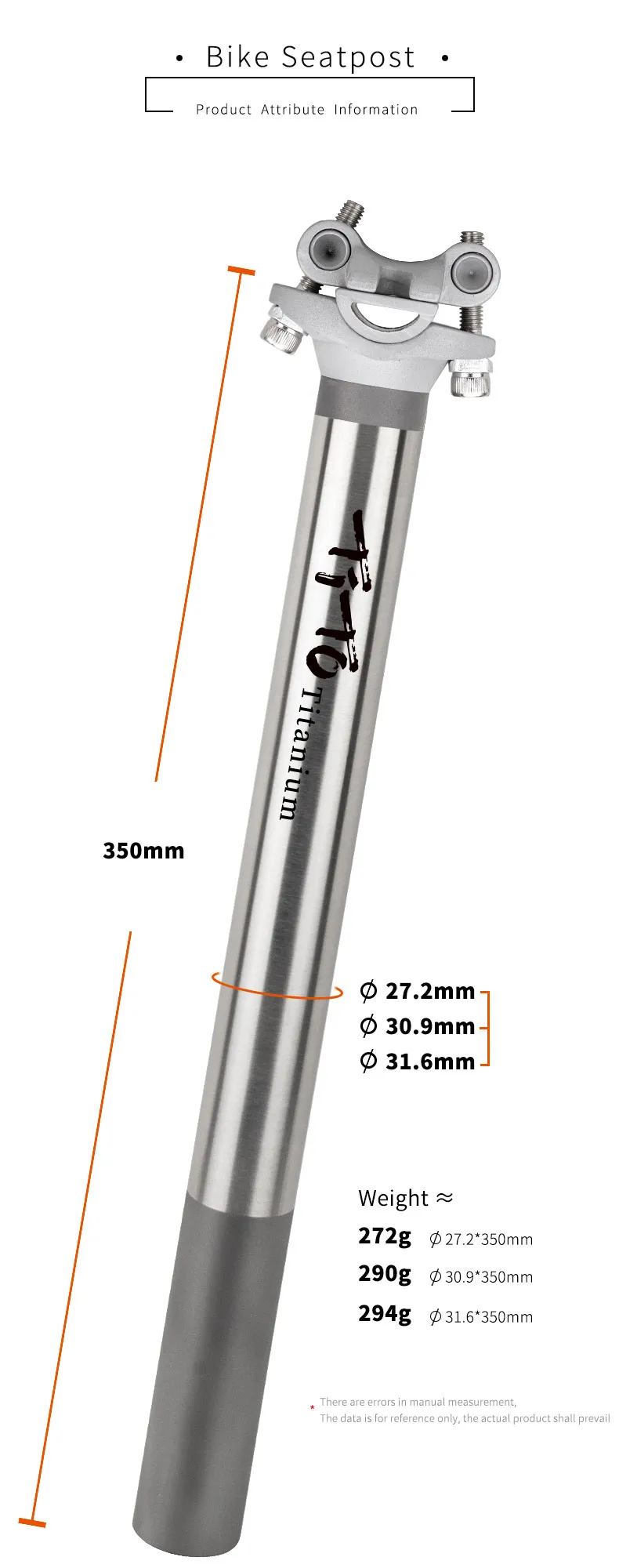DHgate Titanium Alloy Bike Seatpost for MTB Road Bicycle 27.2 31.6mmx350mm Titanium Seat Tube Aluminum Head Sports Outdoors