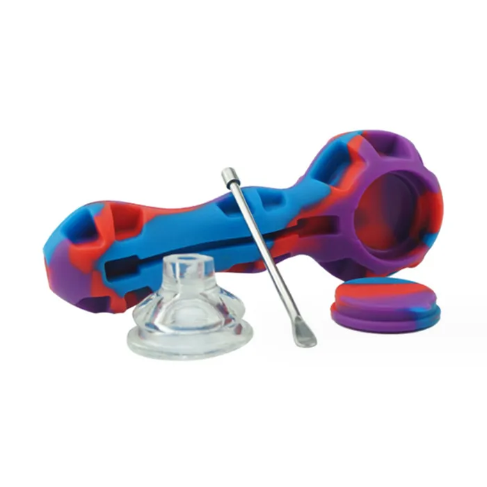 Pipa da fumo in silicone con stampa a trasferimento d'acqua con ciotola di vetro Strumento dabber Tubi per tabacco alle erbe secche Dab Oil Rigs