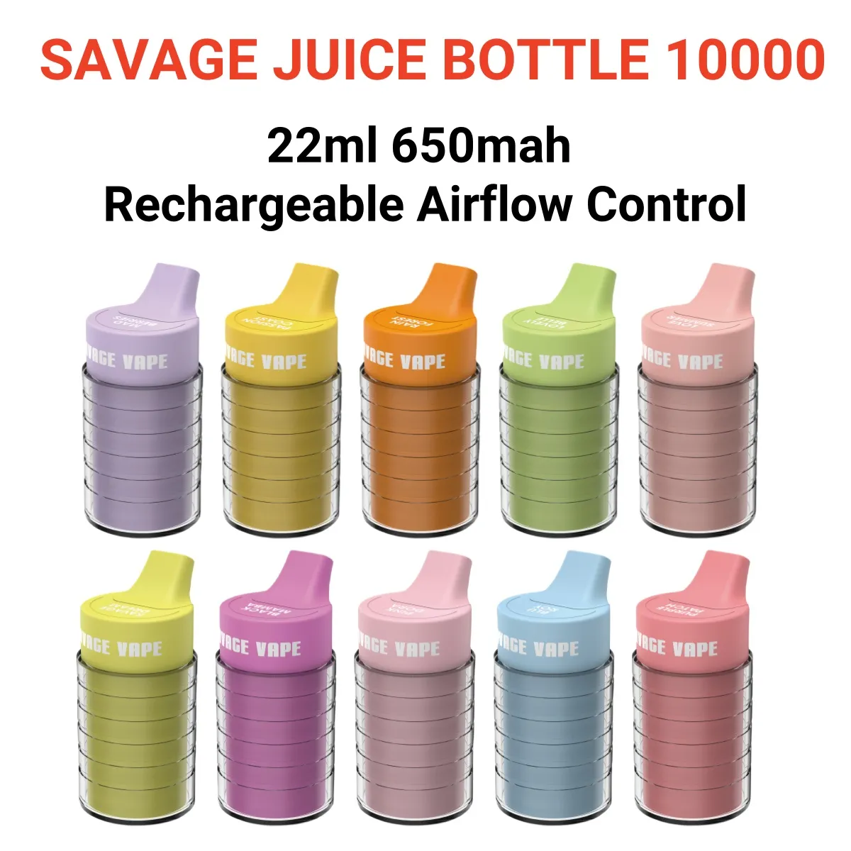 Original Savage Vape Juice Bottle Vape 10000 vapes engångsspuff 10k sigarette elettroniche 22 ml 650 mAh luftflödesstyrning mesh spole laddningsbara 20 mg 30 mg 50 mg