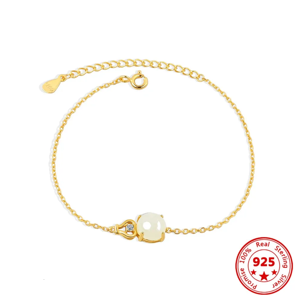 100 5 Sterling Silver Natural an Bracelet Stylish Simple Exquisite Gold Color Jewelry For Women Festivals Gift 240104