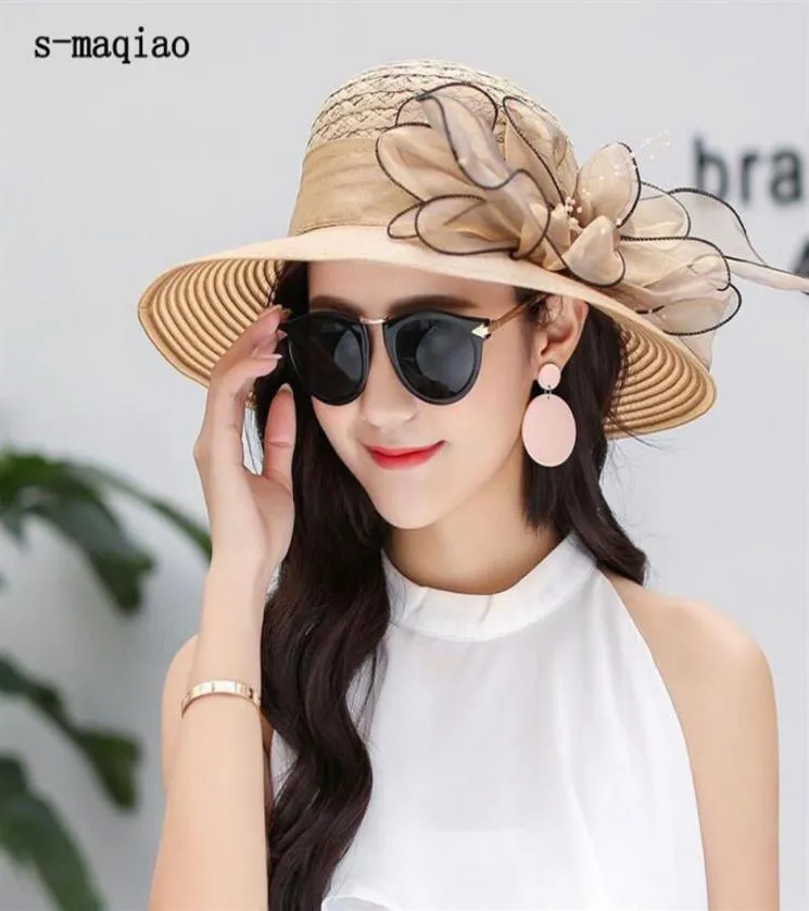 Elegante Kappen Frühling Sommer Hut Für Damen Blume Eimer Hut Frauen Breiter Krempe AntiUV Stroh Sonnenhüte Weibliche Fedoras Hats177p1762718