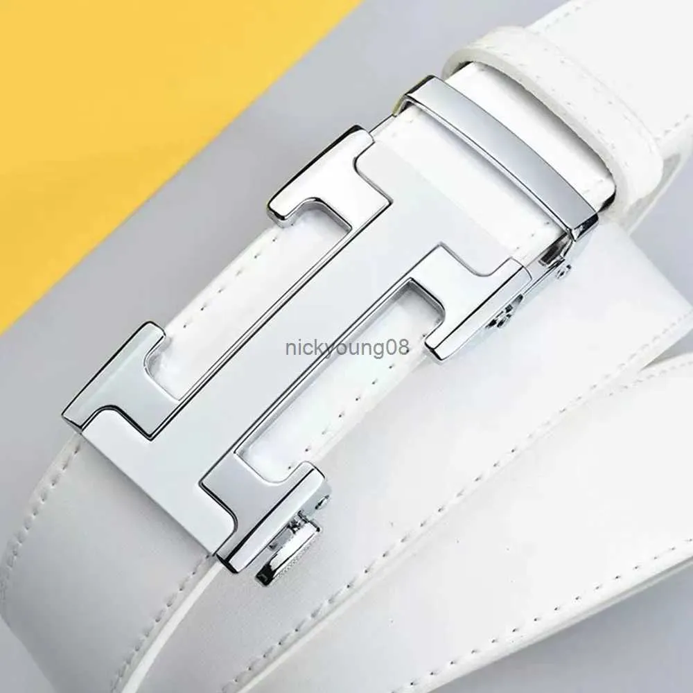 Belts Golf Men's Luxury Belt Fashion New Leather Automatic Buckle White Korean Pants Belt Youth Trend White Belt 110 -125cm