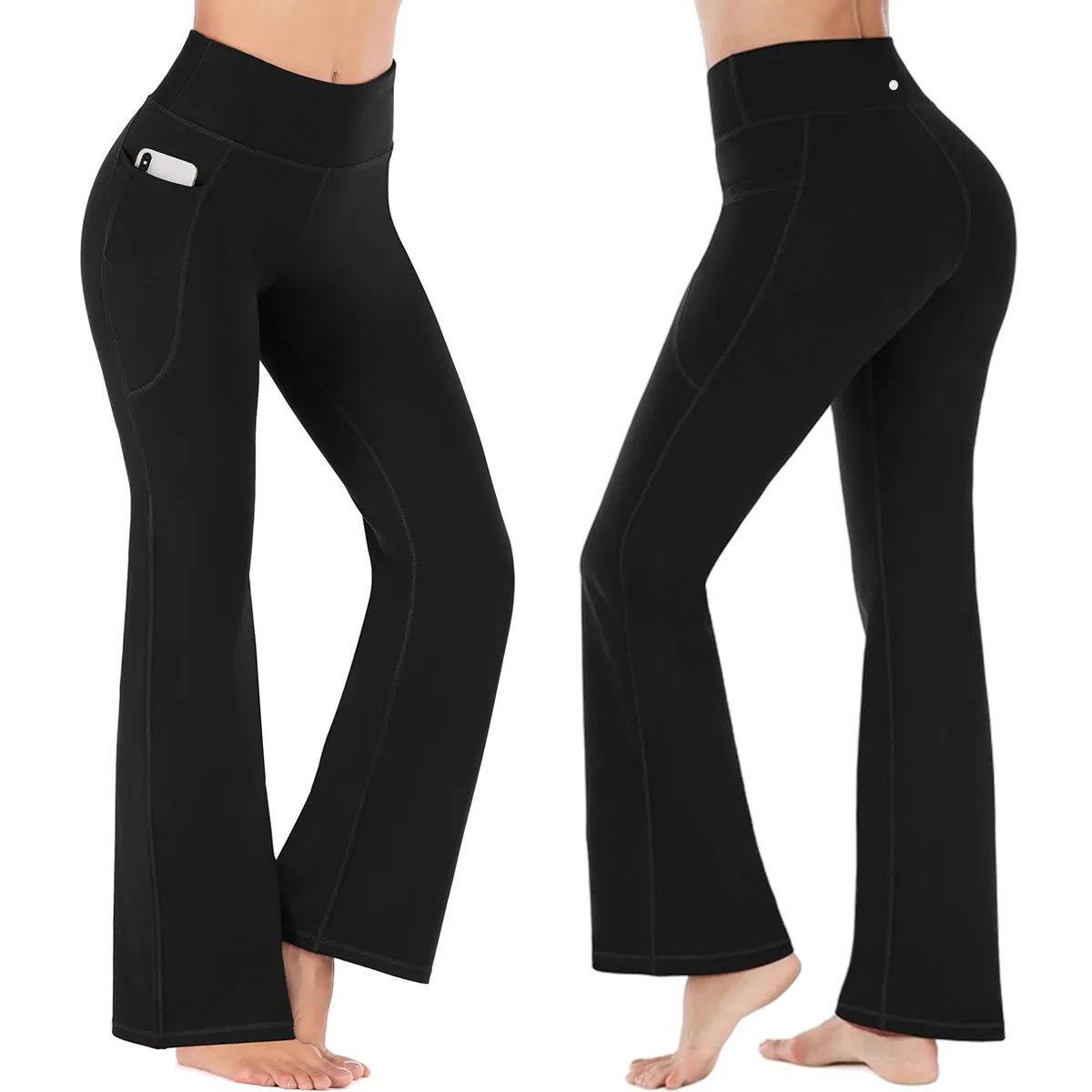 Women Lu Groove Flared Leggings With Pockets Tummy Control Yoga