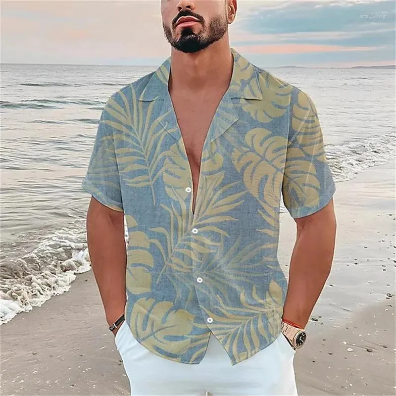 Camicie casual da uomo Camicia hawaiana Grafica floreale Stampa 3D Cardigan a maniche corte giallo chiaro Abbigliamento T-shirt da spiaggia tropicale SX-5XL