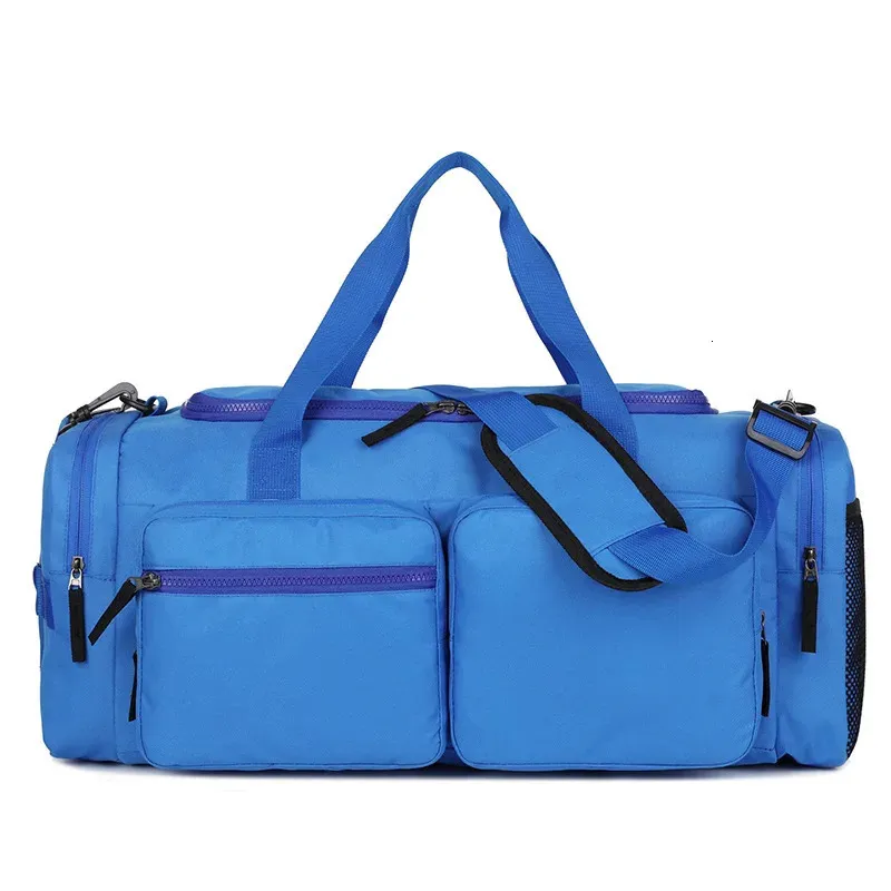 Alta qualidade dos homens ginásio mochila azul saco de fitness esportes mala natação grande capacidade homem viagem bagagem com sapato bolso 240104