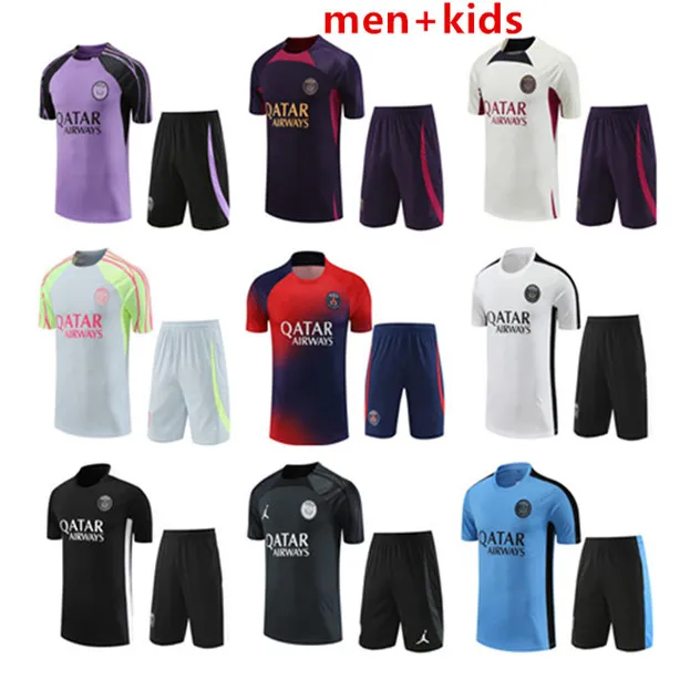 2023 2024 Paris tracksuit MBAPPE kids and men 23 24 psges training suit short sleeve Football soccer Jersey kit uniform chandal adult boys FAN PLAYER VERSION