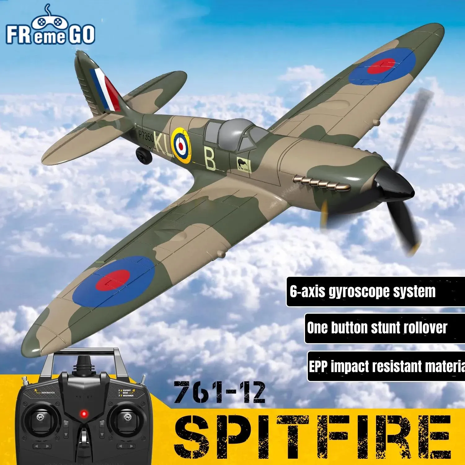 Aircraft Electric/RC Aircraft Spitfire Airplane 2.4G 4Ch Remote Control Plane EPP 400mm WINGSPAN 6AXIS 76112 Warbird Mini RTF 230303