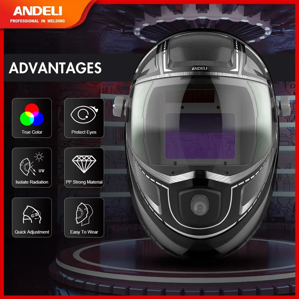 ANDELI Schweißhelm mit automatischer Verdunkelung ADL-MA900VL-E, verstellbare MIG WIG MMA CUT-Schweißmaske mit LED-Licht für Schweißgerät 240104