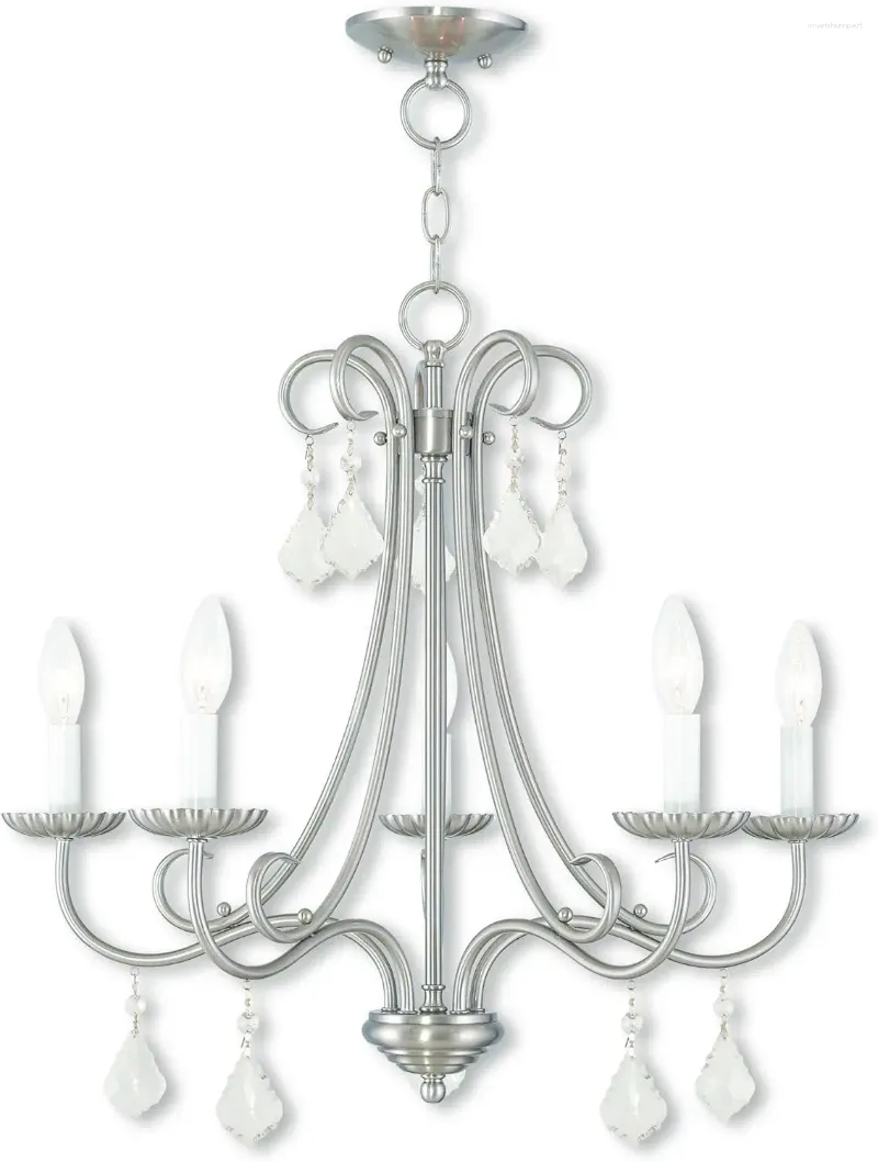 Chandeliers Transitional Five Light Chandelier From Daphne Collection In Pwt Nckl B/S Slvr. Finish Brushed Nickel