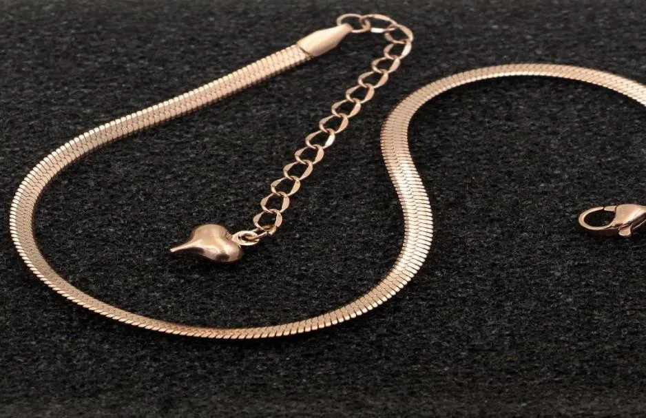 Mode Einfache Flache Knochen Kette Rose Gold Fußkettchen Titan Stahl Frauen Füße Schmuck Anti-allergisch3451566