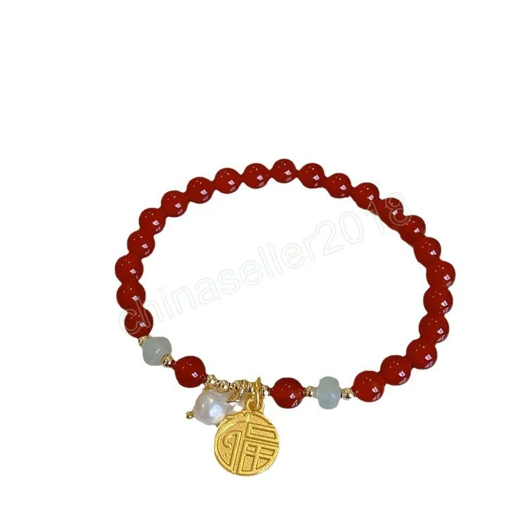 Bracelet année Dragon pour femme, Imitation cristal d'agate rouge, bijoux à main du zodiaque chinois, Portafortuna, 2024