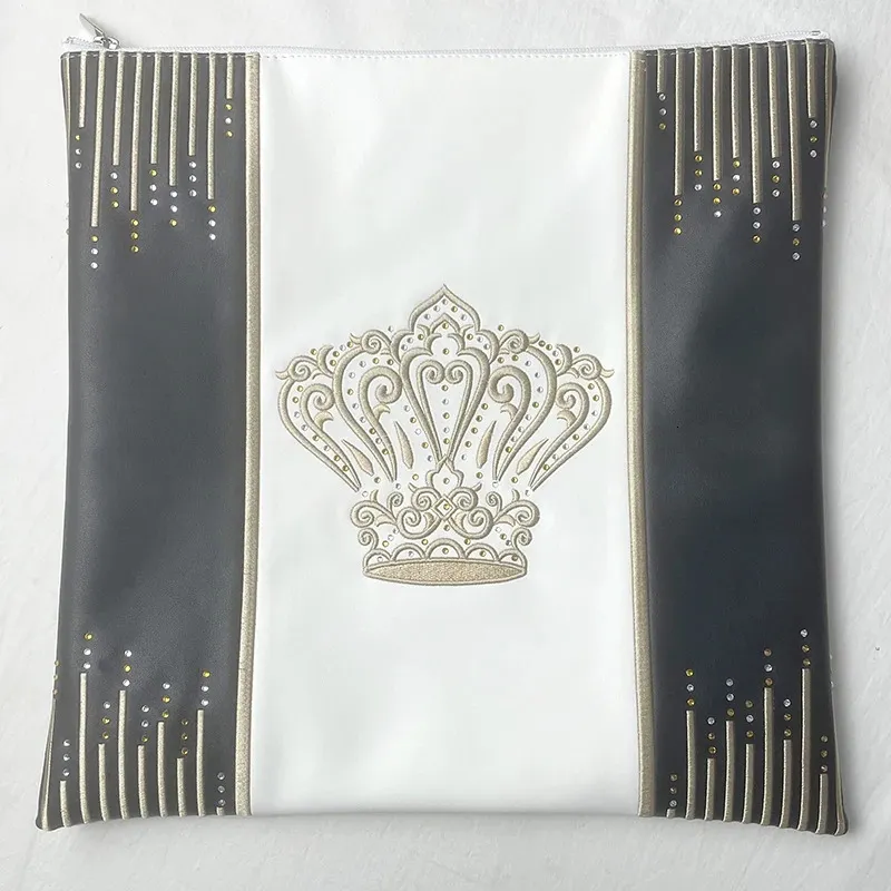 JE Tallit Bag med Crystal Design for Prayer Shawl Zippered Brodered PU Leather 240103