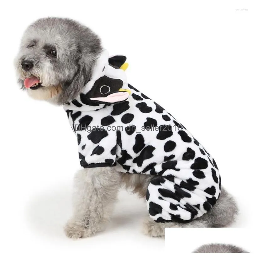 Dog Apparel Costume Cow Outfit Winter Warm Clothes Jumpsuit For Puppy Supplies Size Xs Drop Delivery Dhym5