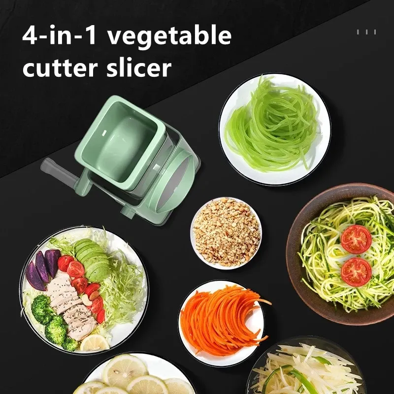 Rallador De Verduras Multifunción Con 5 Cuchillas De Acero Inoxidable – Cortador De Patatas, Pepino Y Queso (Verde) – Utensilio De Cocina Rápido De Limpiar