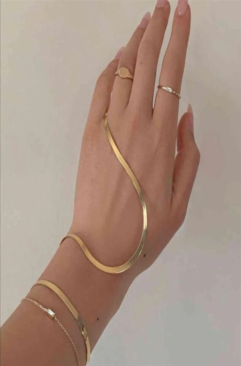 2021Stusta rostfritt stål 4mm HerringBone Chain Gold Armband Bangles For Women 18k Plated Wristbands269J8430628