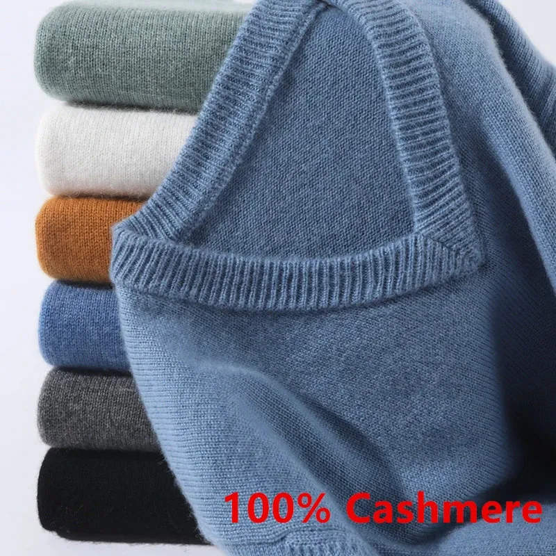 Super 100 Cashmere Sweater Men Pullover Autumn Winter Warm Classic Vneck Sweaters Male Jumper Jersey Hombre Pull Homme 240104