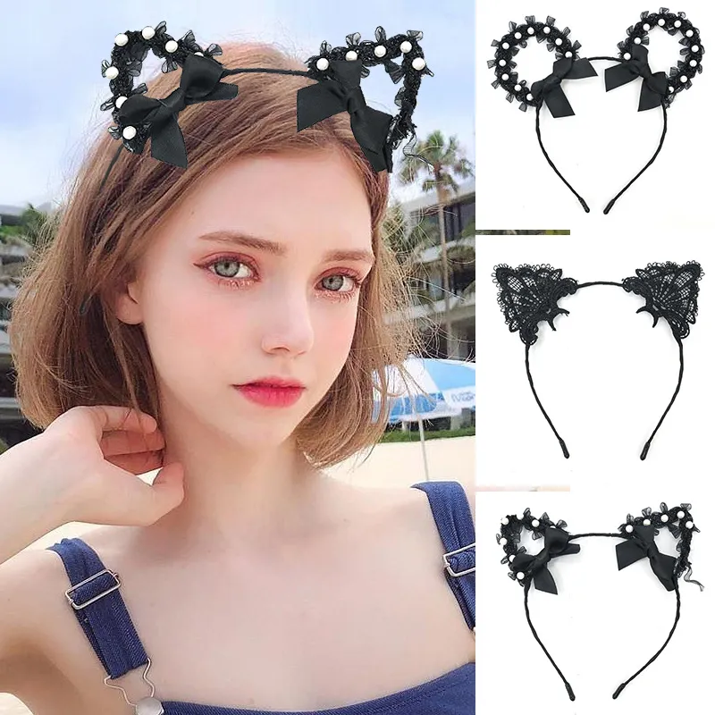 Lace Cat's ears cat-ear shaped bread headband hair accessories catwoman sexy black headband sexy sexy headdress GIFT