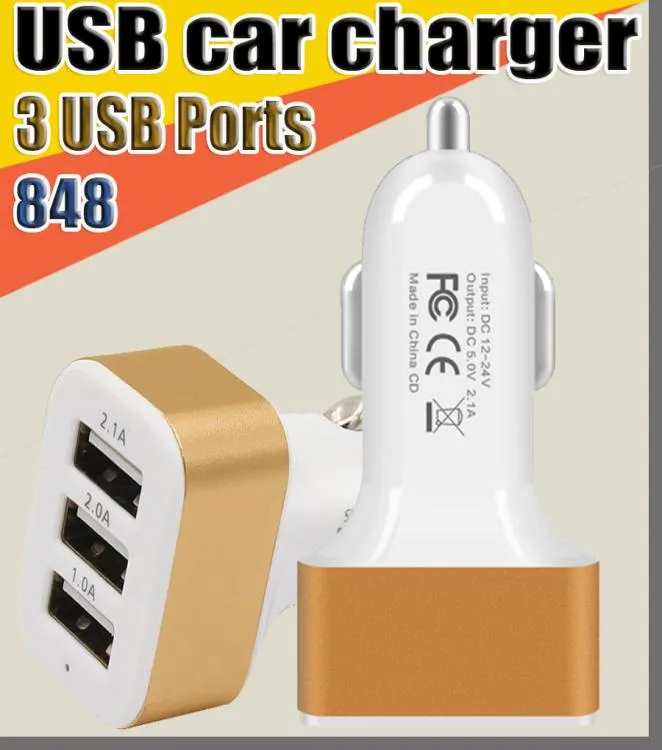 848 3 Ports USB Car Charger Travel Adapter Car Plug Triple Car USB Charger For Smartphone tablet pc smart phone PDA Without Packag4199253