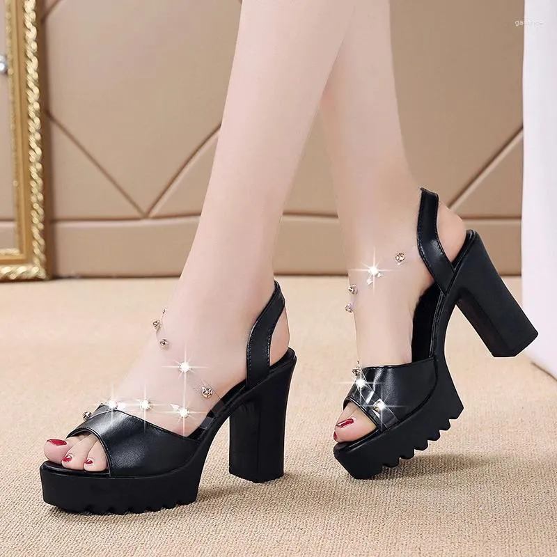 Sandals Female Shoes On Sale 2024 Brand Summer Women's Outdoor Solid Sequins Open Toe High Heels Water Proof Dress Women