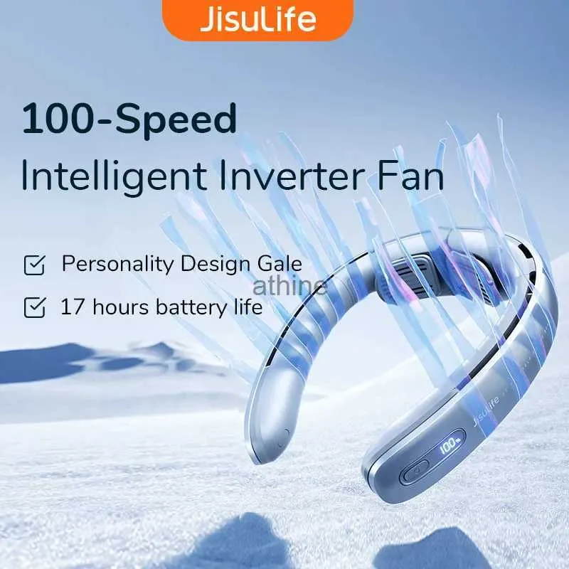 Electric Fans JISULIFE Portable Neck Fan100 Speed Wind5000mah Battery17 Hour Work TimeMini Electric Neck Fan Usb Rechargeable Neckband Fan YQ240104