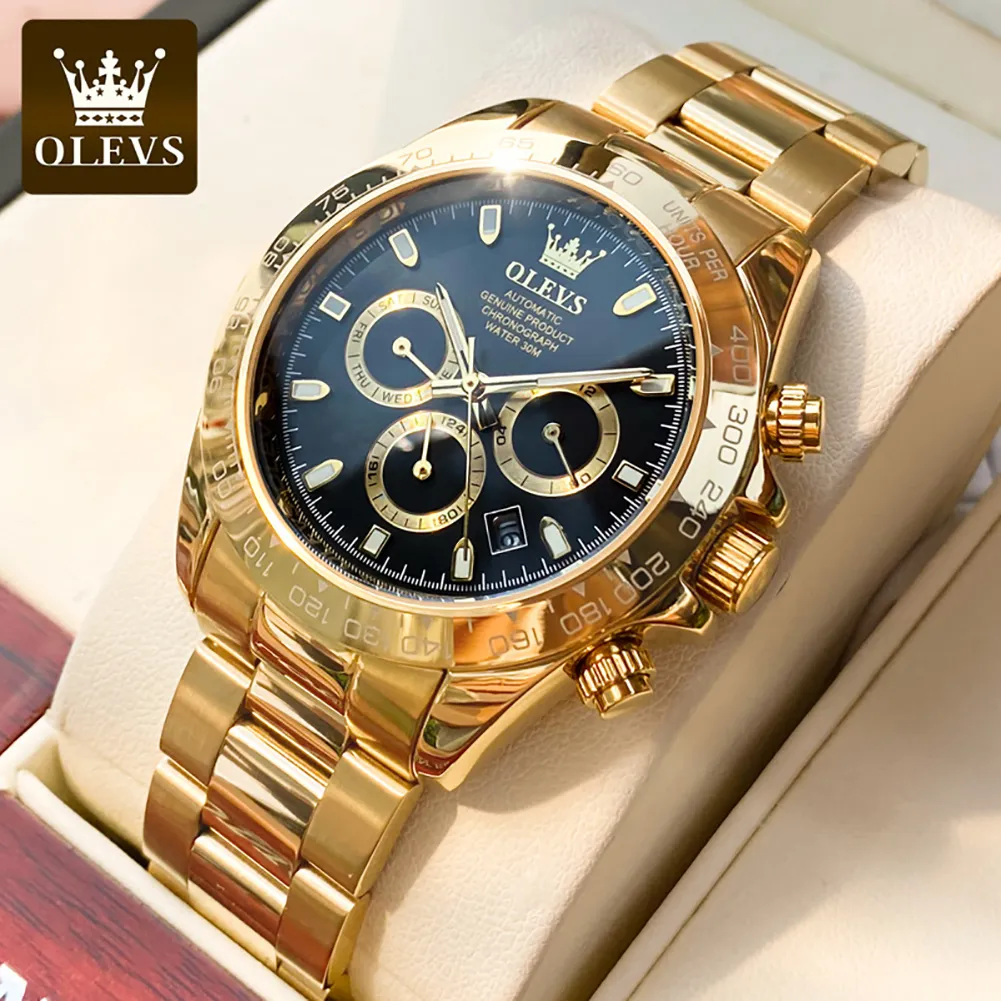 OLEVS top brand men's automatic mechanical watch deep waterproof stainless steel watch strap 40mm luminous scratch-proof men's automatic watch with boxes 6638