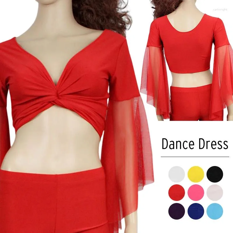 Abbigliamento da palco Donna Top con lacci per danza del ventre Top con maniche lunghe svasate Scialle Coprispalle Bolero Costume da prestazione per pratica yoga