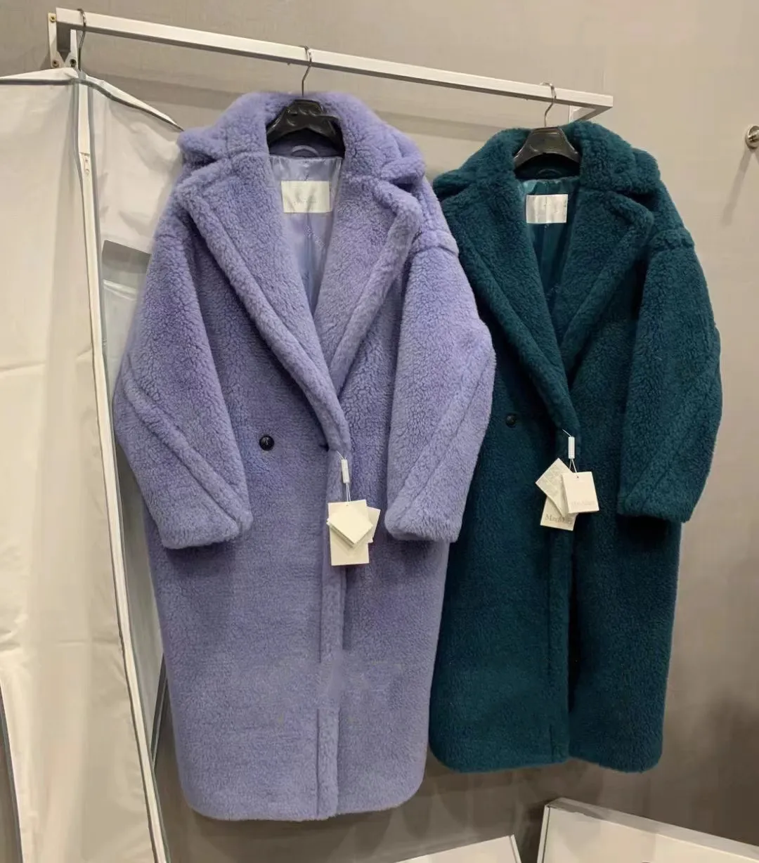 Dolce viola MAXX orsacchiotto in pelliccia di alpaca Cappotti XLong con parka in pelliccia da donna doppio petto stile lungo per tenere al caldo