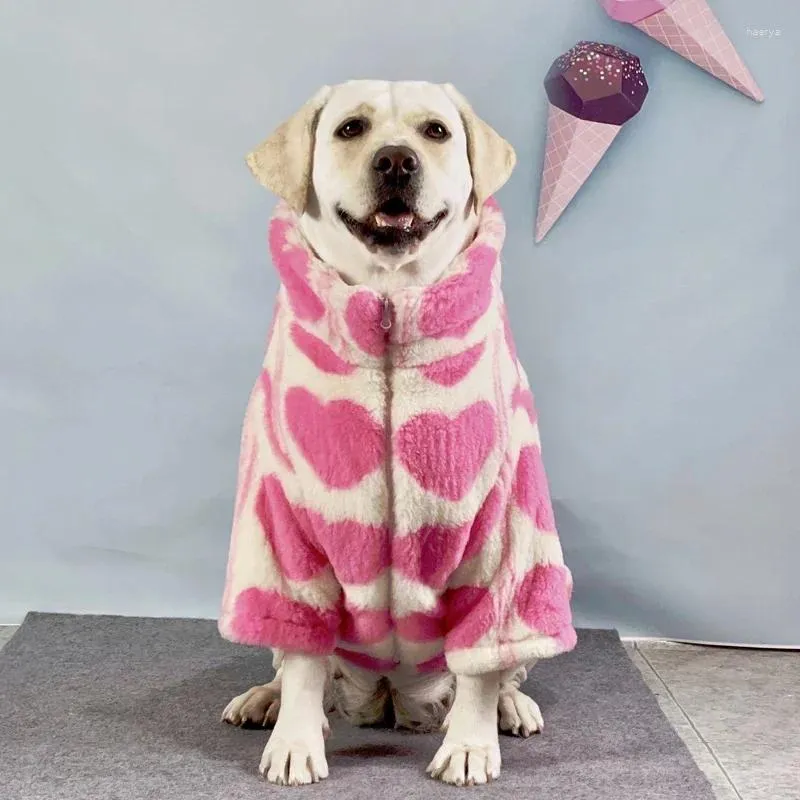 개 의류 대형 옷 양털 러브 러브 재킷 코트 프린트 겨울을위한 귀여운 하이 중간 칼라 심장
